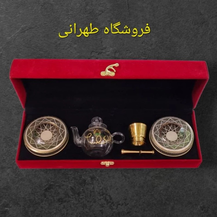 پک ظرف کادویی مخمل زعفران + هاون قوری